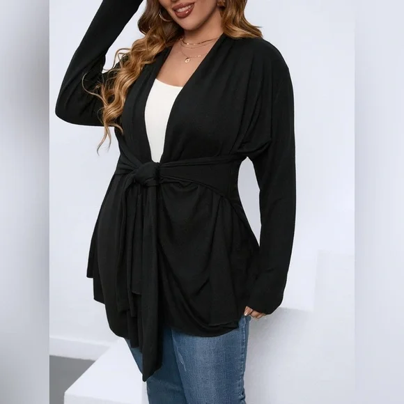 Plus Size Womens Jackets Plus Solid Belted Coat Plus Size Jackets - Picture 4 of 5